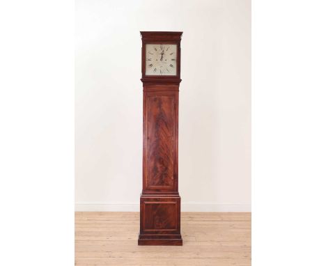 A mahogany and rosewood crossbanded longcase clock,by Justin Vuillamy, late 18th century, the 11.5in square silvered dial wit