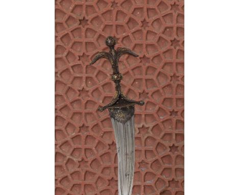 A gilded chilanum dagger,late 16th/early 17th century, Indian, with a fullered recurved blade, the symmetrical steel hilt of 