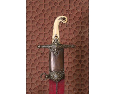 An Ottoman presentation kilij sword with European mounts, dated 1843, the fine watered steel blade with a robust spine, beari