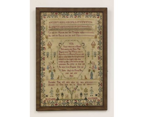 A George III needlework sampler,signed and dated 'Elizabeth Maulkin, 1771', worked in polychrome silks on a fine linen ground