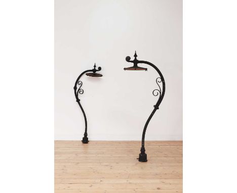 A pair of cast iron gas lamp arms,19th century, with scrollwork decoration,145cm high (2)Provenance: The Gordon Gridley Colle