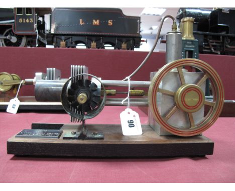 A Machined 'V' Type Single Crank Hot Air Engine with Belt Driven Cooling Fan, flywheel 11cm diameter to single cylinder, atta