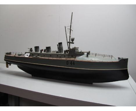 A Large Scale Impressive Live Steam Model of a WW1 Style Gun/Torpedo Boat with Removable Three Funnel Superstructure- Wooden 