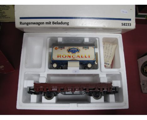 A Modern 'G' Scale 4 Wheel Wagon with 'Circus Wagon' Load. Appears little used, boxed - by Marklin. 