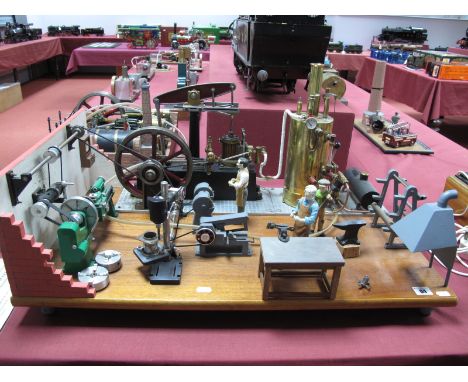 A Well Engineered Steam Plant, Diorama of a Circa 1920's Marine and Steam Engineers Workshop, Stuart Beam engine powered by a