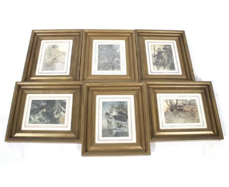 A set of six Arthur Rackham (1867-1939) prints. Each depicting mythological figures and creatures, 12cm x 17cm or 17cm x 12cm