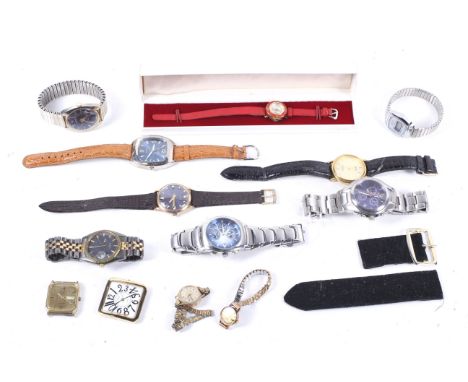 A collection of mostly gentleman's bracelet and wrist watches and three lady's watches. The gentleman's include examples by A