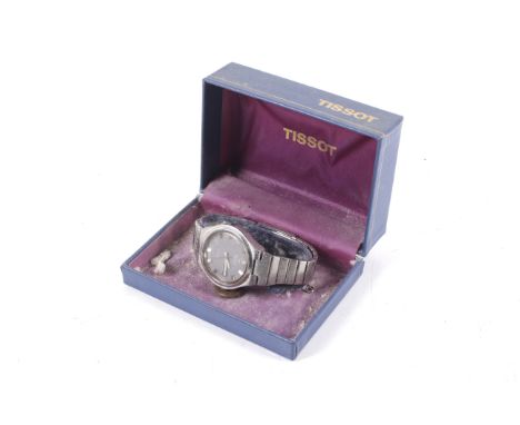 Tissot, Automatic Seastar, a gentleman's stainless steel tonneau-shaped bracelet watch. The black dial with raised baton indi