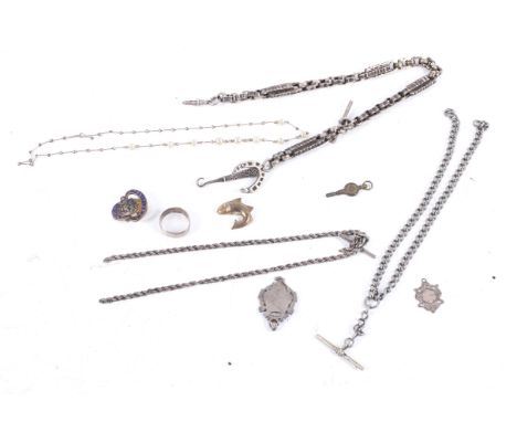 A small collection of Victorian and later jewellery and related items. The other items including a fancy link watch chain or 