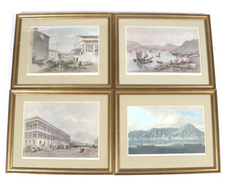 A set of four reproduction coloured lithographs depicting Asia. All after artists such as M. Bunce 1846 Chinese School, title