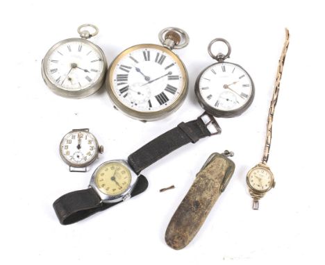 A Victorian silver cased open face pocket watch, circa 1879 and other items. Including two nickel cased open face pocket watc