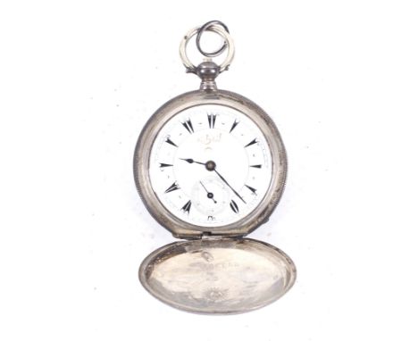 A Continental .800 standard hunter cased small pocket watch for the Turkish market. The white enamel dial with arrow-head ind