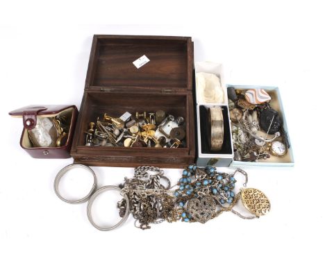 A collection of Victorian and later costume and other jewellery. To include; a silver graduated curb watch chain, 68g; a simi