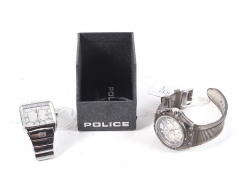 Two gentleman's fashion wrist watches by Animal and by Police. Comprising; Animal, a stainless steel bracelet watch, the 38mm