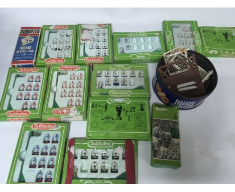 A collection of Subbuteo Table soccer teams and accessories, (used playworn)