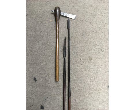 Two African tribal spears and an axe (3).