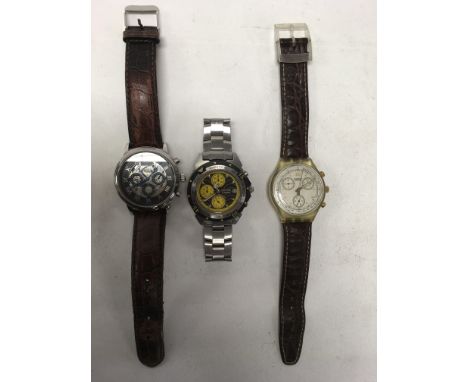 3 gents chronograph watches including a Rotary, Swatch & Sector.