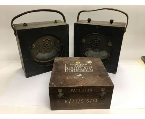 Two amp meters and a cased azimuth circle compass (3).