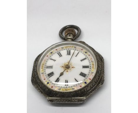 A lady’s silver and enamel pocket watch