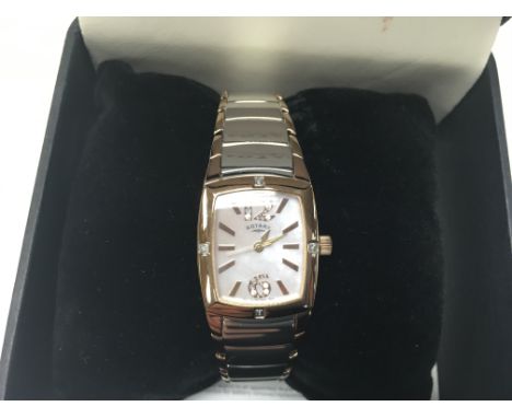A boxed ladies Rotary rocks diamond wristwatch.