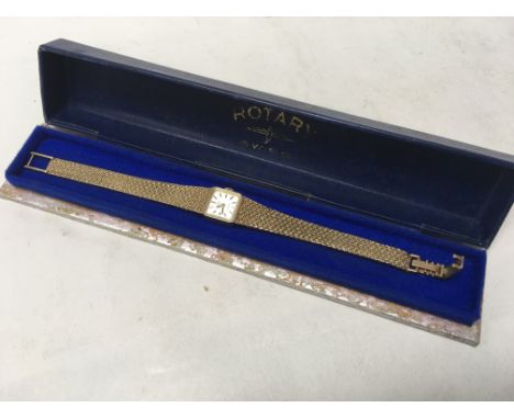 A boxed 9ct gold ladies Rotary watch. Weight approx 30.05g