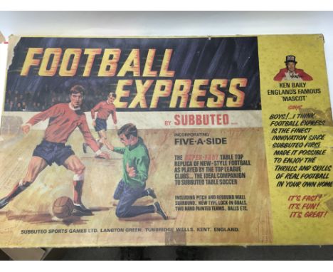 A boxed 1960’s subbuteo express 5-aside game including 2 teams plus a Casdon Bobby Charlton football game.