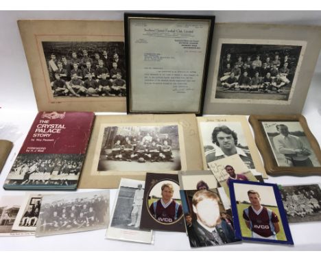 A collection of Football ephemera including Southend United share certificates, a Henry Cotton signature and West Ham autogra