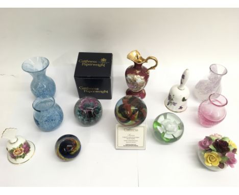 A small group of glass and china including two Caithness paperweights and a Limoges jug