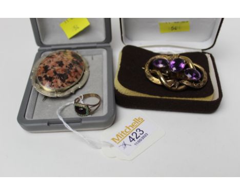 Yellow metal Victorian brooch, Georgian ring, early 20th century brooch
