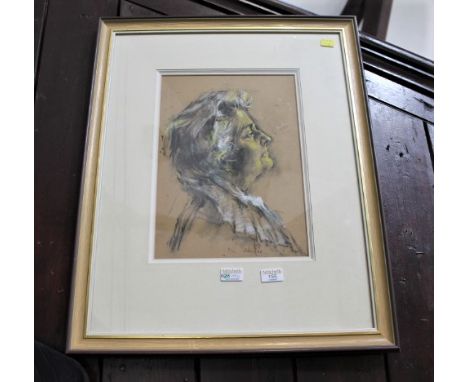 Mixed media lady portrait signed Harold Riley dated '66, 35 x 25 cm