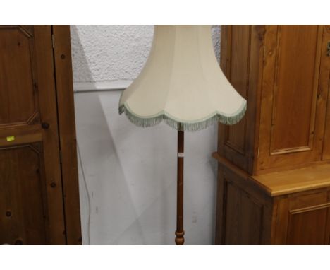 Pine standard lamp with green and cream shade