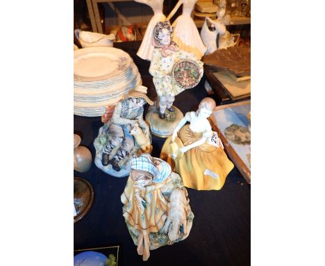 Four ceramic figurines including Capodimonte and Coalport 