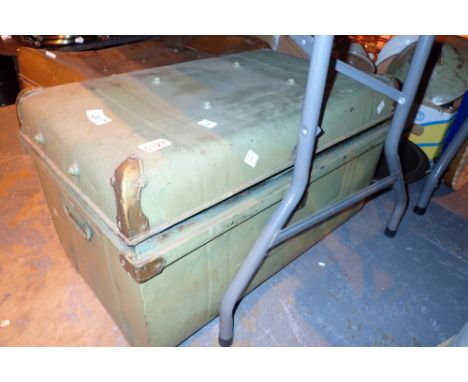 Large antique metal travelling trunk 