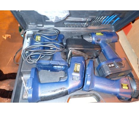 Cased Powercraft cordless tool set drill sander etc  CONDITION REPORT: All electrical items in this lot have been PAT tested 
