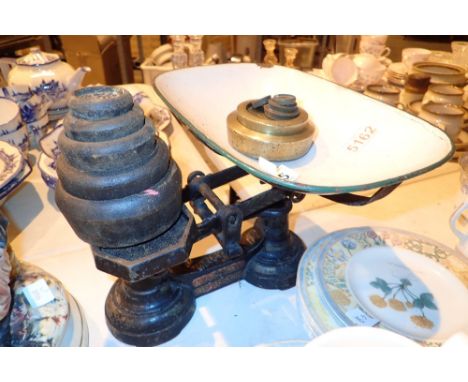 J and JS Siddons balance scales with matching weights and earlier Victorian brass weights 