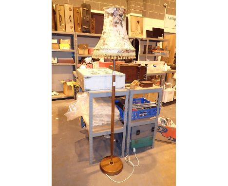 Wooden standard lamp with floral shade  CONDITION REPORT: All electrical items in this lot have been PAT tested for safety an