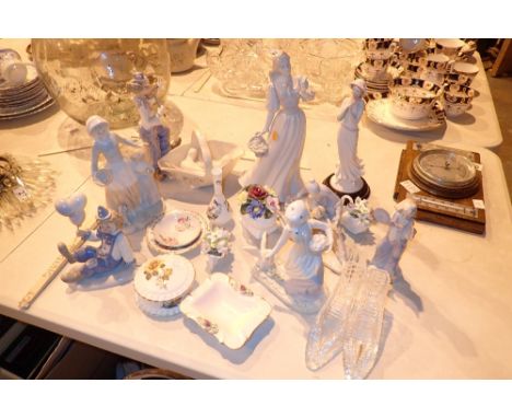 Collection of Nao style figurines glass ornaments etc 