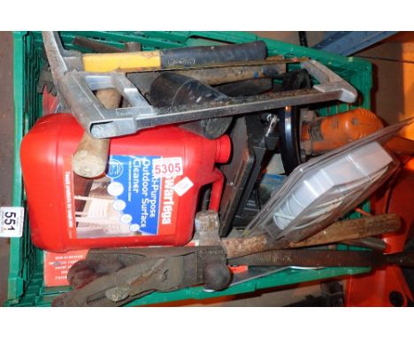 Box of mixed engineering tools including 5 litre Swarfega