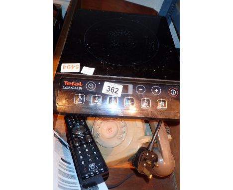 Mixed box of items to include scales a Tefal ceramic hob and a vintage BT phone  CONDITION REPORT: All electrical items in th