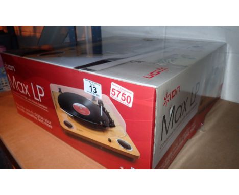 Boxed Ion Max LP conversion turntable with stereo speakers  CONDITION REPORT: All electrical items in this lot have been PAT 