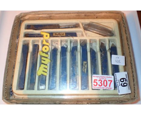 Myford lathe tools kit in case  CONDITION REPORT: Postage and packaging to a UK address = £18.00+VAT.