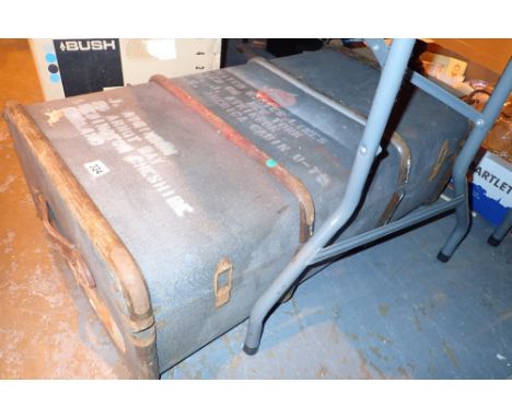 Bentwood trunk with stencil marks for New York featuring a lift out inner tray 