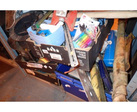 Four boxes of mixed garage tools to include large quantity of welding rods 