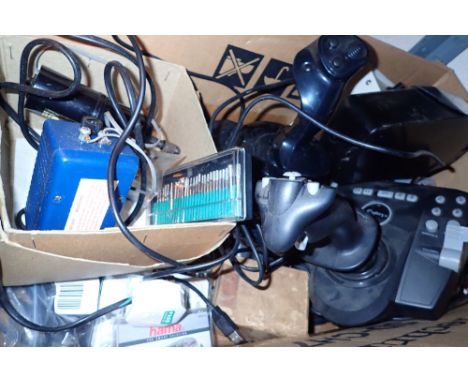 Box of mixed computer related items including two joysticks  CONDITION REPORT: All electrical items in this lot have been PAT