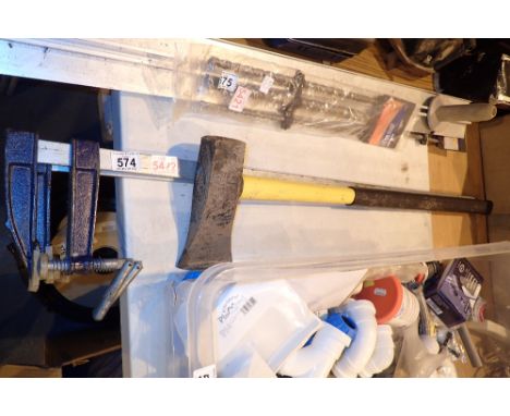 Two 1m sash clamps and large log splitter hammer 