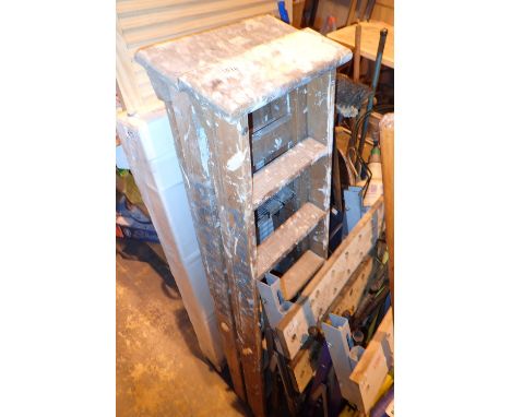 Two identical pairs of vintage six rung wooden step ladders 