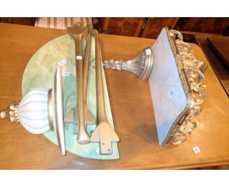 Gold coloured corbel shelf faux marble top table crackle painted shelf and a gilt wood hall table