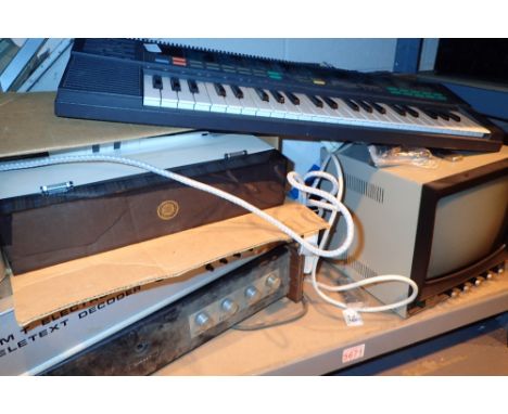 Mixed electrical items including a Yamaha organ vintage monitor and Teletext decoder etc  CONDITION REPORT: All electrical it