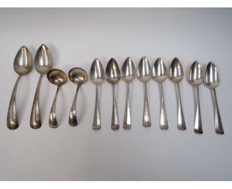 Dutch silver flatware comprising eight spoons, two serving spoons and two ladles, dates for 1919 and 1925, assay office The H