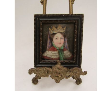 A miniature portrait on ivory of a Queen label verso "Mary Moderna" Queen of James II 